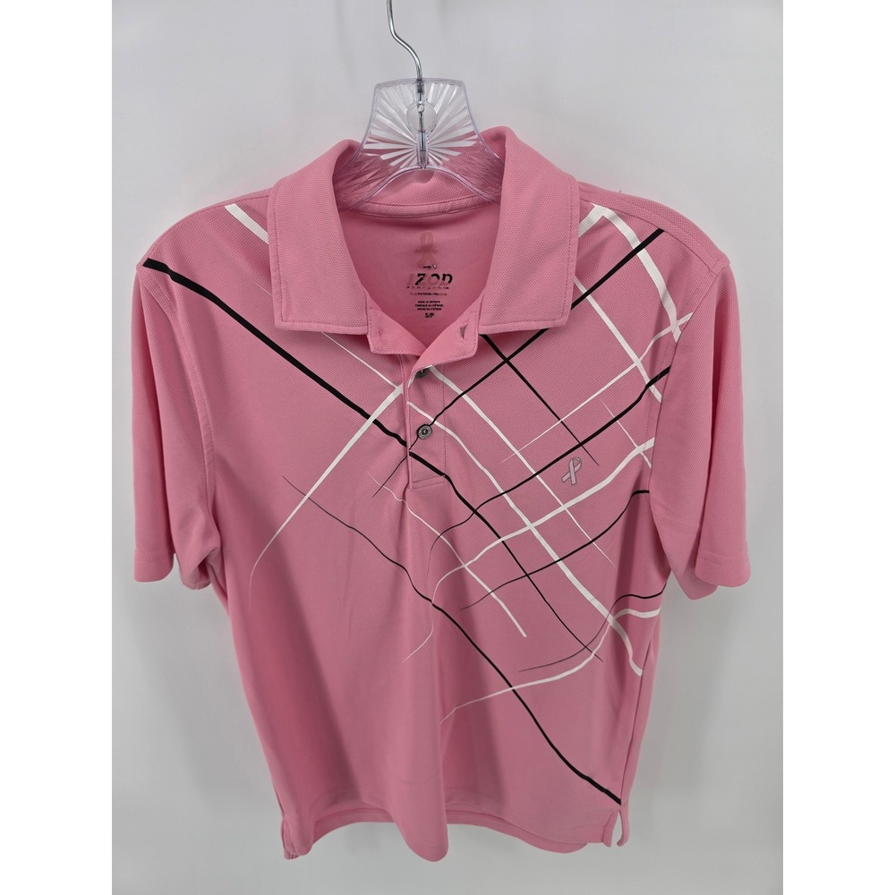 IZOD Performance Pink Ribbon Breast Cancer Awareness Polo Shirt Mens Small Pink